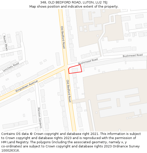 348, OLD BEDFORD ROAD, LUTON, LU2 7EJ: Location map and indicative extent of plot