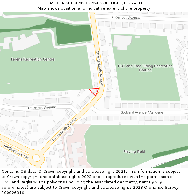 349, CHANTERLANDS AVENUE, HULL, HU5 4EB: Location map and indicative extent of plot