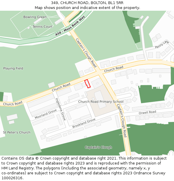 349, CHURCH ROAD, BOLTON, BL1 5RR: Location map and indicative extent of plot