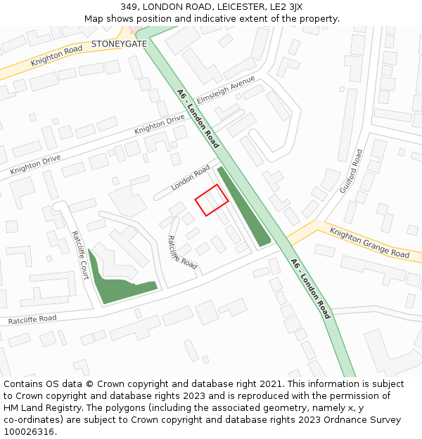 349, LONDON ROAD, LEICESTER, LE2 3JX: Location map and indicative extent of plot