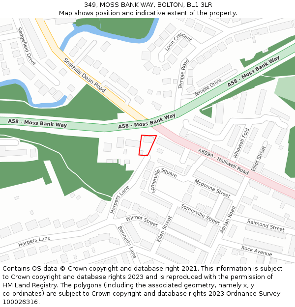 349, MOSS BANK WAY, BOLTON, BL1 3LR: Location map and indicative extent of plot