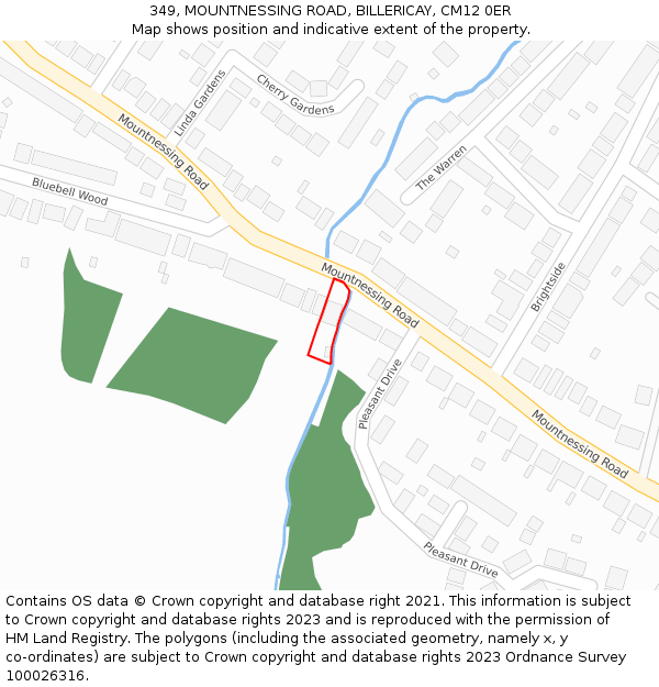 349, MOUNTNESSING ROAD, BILLERICAY, CM12 0ER: Location map and indicative extent of plot