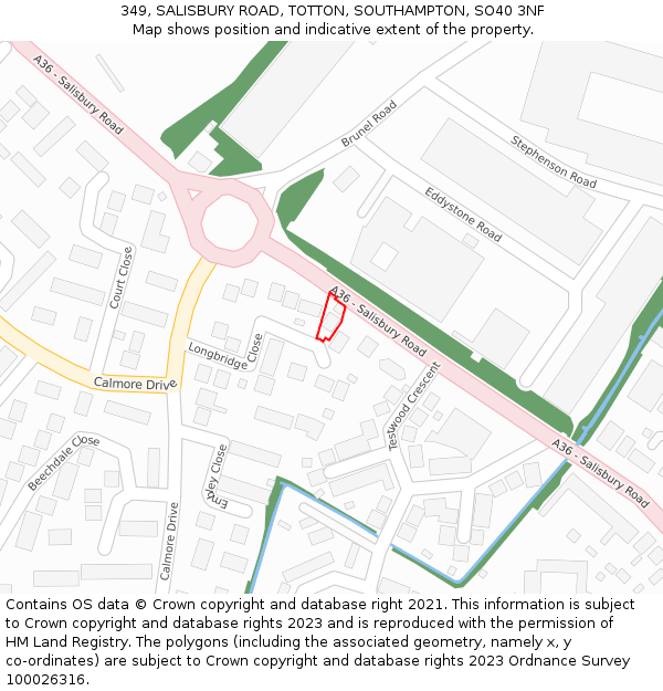 349, SALISBURY ROAD, TOTTON, SOUTHAMPTON, SO40 3NF: Location map and indicative extent of plot