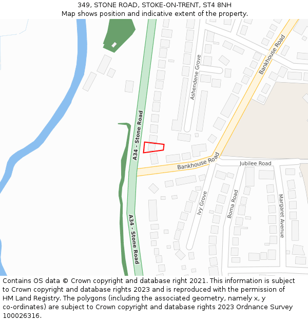 349, STONE ROAD, STOKE-ON-TRENT, ST4 8NH: Location map and indicative extent of plot