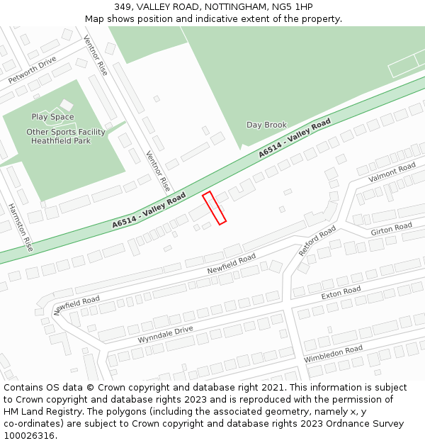 349, VALLEY ROAD, NOTTINGHAM, NG5 1HP: Location map and indicative extent of plot