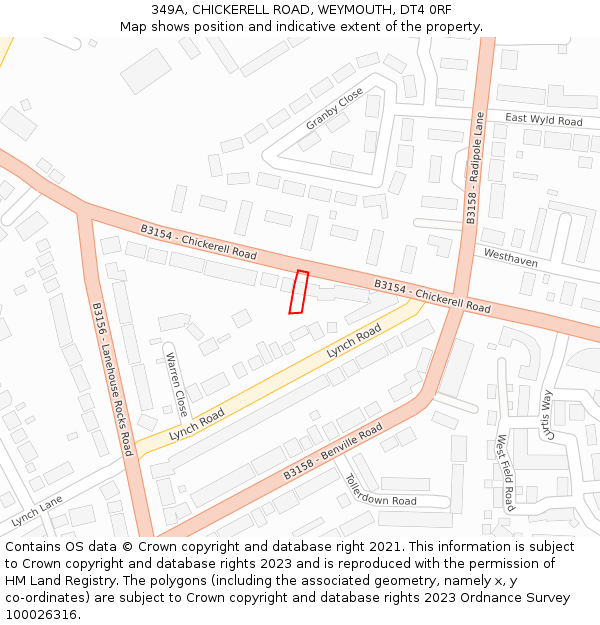 349A, CHICKERELL ROAD, WEYMOUTH, DT4 0RF: Location map and indicative extent of plot