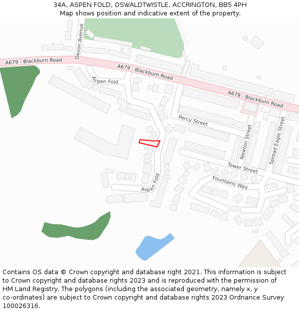 34A, ASPEN FOLD, OSWALDTWISTLE, ACCRINGTON, BB5 4PH: Location map and indicative extent of plot
