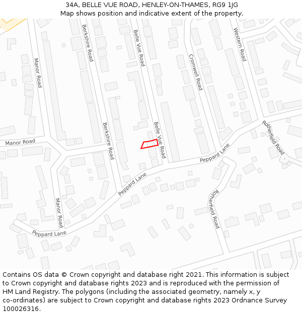 34A, BELLE VUE ROAD, HENLEY-ON-THAMES, RG9 1JG: Location map and indicative extent of plot