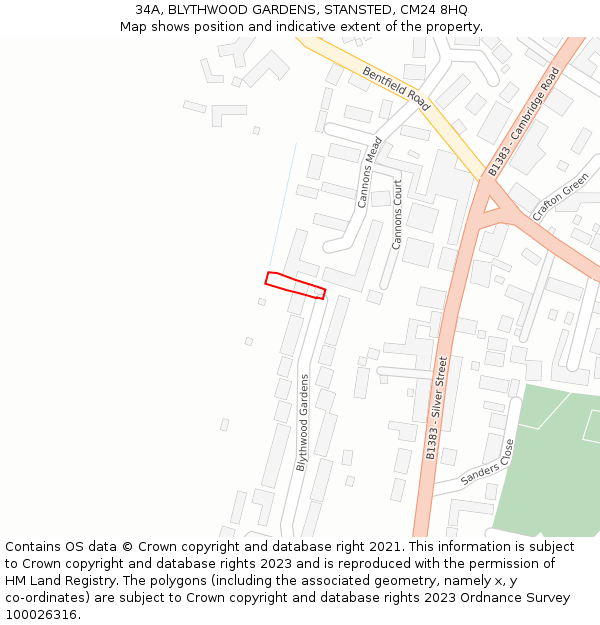 34A, BLYTHWOOD GARDENS, STANSTED, CM24 8HQ: Location map and indicative extent of plot