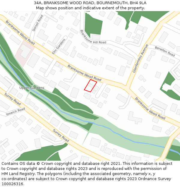 34A, BRANKSOME WOOD ROAD, BOURNEMOUTH, BH4 9LA: Location map and indicative extent of plot