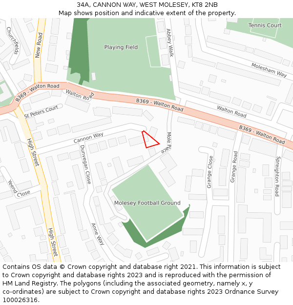 34A, CANNON WAY, WEST MOLESEY, KT8 2NB: Location map and indicative extent of plot