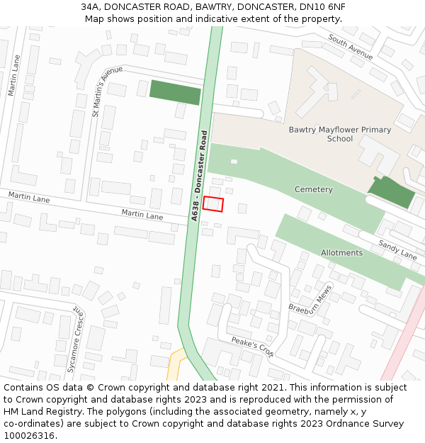 34A, DONCASTER ROAD, BAWTRY, DONCASTER, DN10 6NF: Location map and indicative extent of plot