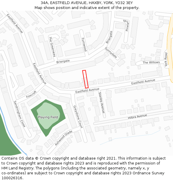 34A, EASTFIELD AVENUE, HAXBY, YORK, YO32 3EY: Location map and indicative extent of plot