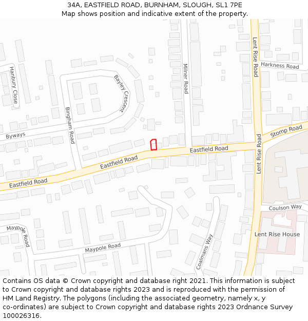 34A, EASTFIELD ROAD, BURNHAM, SLOUGH, SL1 7PE: Location map and indicative extent of plot