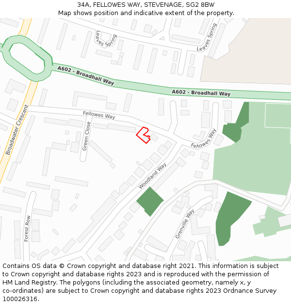 34A, FELLOWES WAY, STEVENAGE, SG2 8BW: Location map and indicative extent of plot