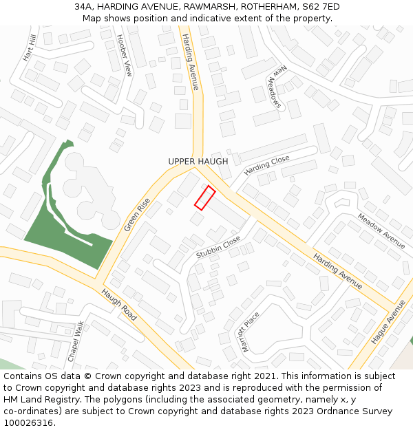 34A, HARDING AVENUE, RAWMARSH, ROTHERHAM, S62 7ED: Location map and indicative extent of plot