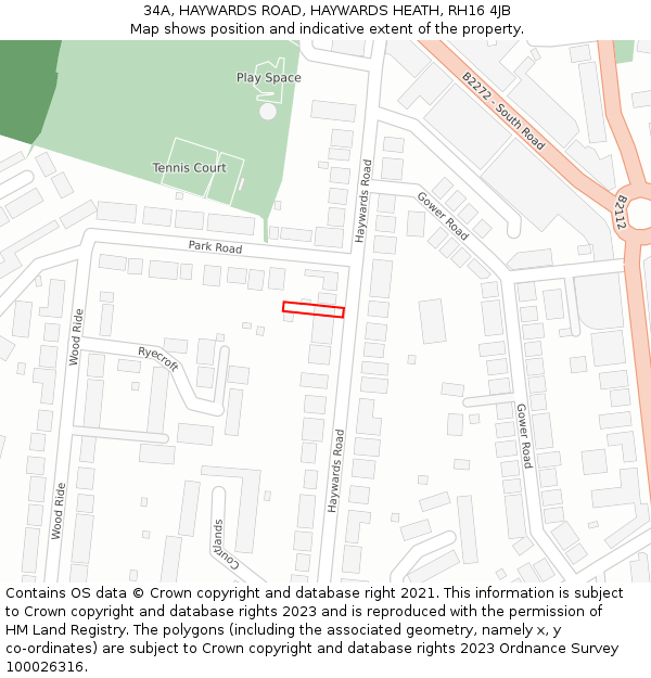 34A, HAYWARDS ROAD, HAYWARDS HEATH, RH16 4JB: Location map and indicative extent of plot
