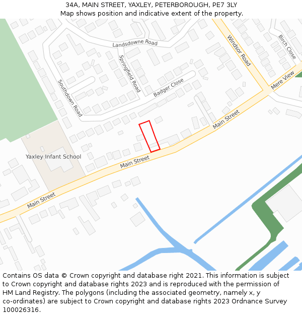 34A, MAIN STREET, YAXLEY, PETERBOROUGH, PE7 3LY: Location map and indicative extent of plot