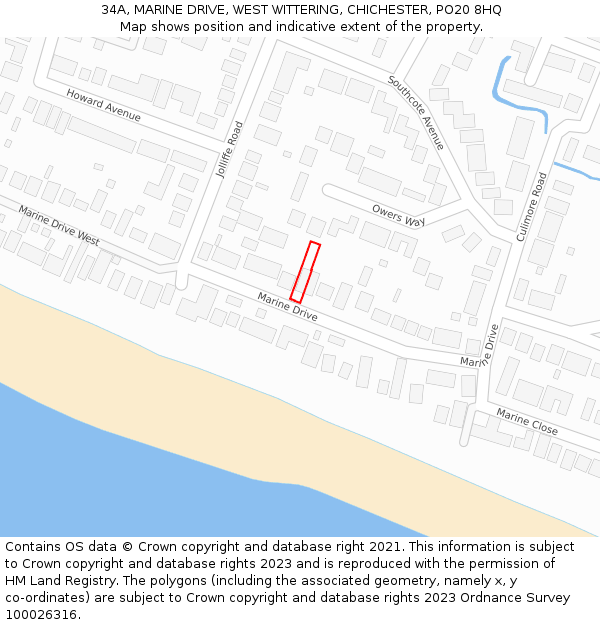 34A, MARINE DRIVE, WEST WITTERING, CHICHESTER, PO20 8HQ: Location map and indicative extent of plot