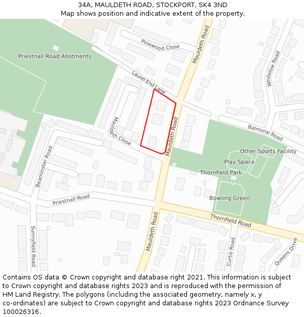 34A, MAULDETH ROAD, STOCKPORT, SK4 3ND: Location map and indicative extent of plot