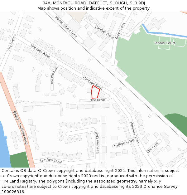 34A, MONTAGU ROAD, DATCHET, SLOUGH, SL3 9DJ: Location map and indicative extent of plot