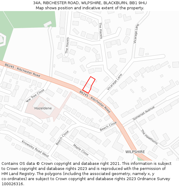 34A, RIBCHESTER ROAD, WILPSHIRE, BLACKBURN, BB1 9HU: Location map and indicative extent of plot