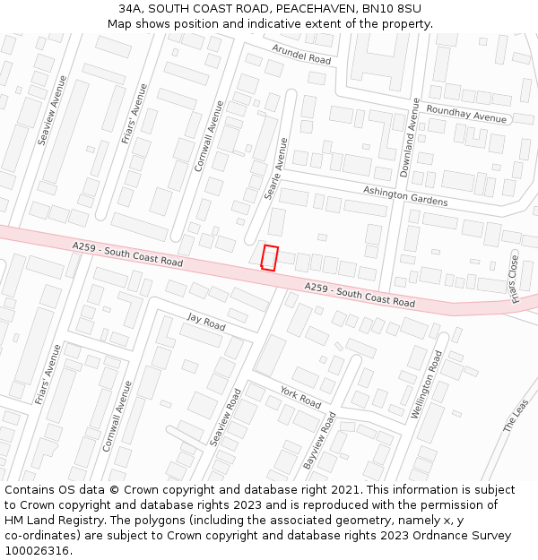 34A, SOUTH COAST ROAD, PEACEHAVEN, BN10 8SU: Location map and indicative extent of plot