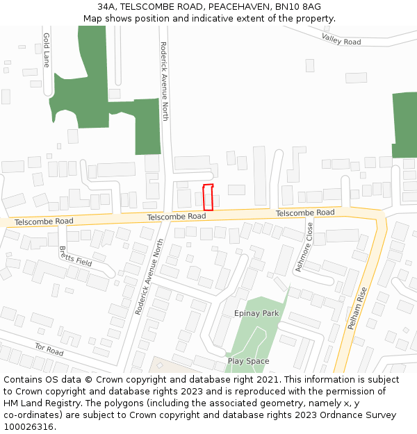 34A, TELSCOMBE ROAD, PEACEHAVEN, BN10 8AG: Location map and indicative extent of plot