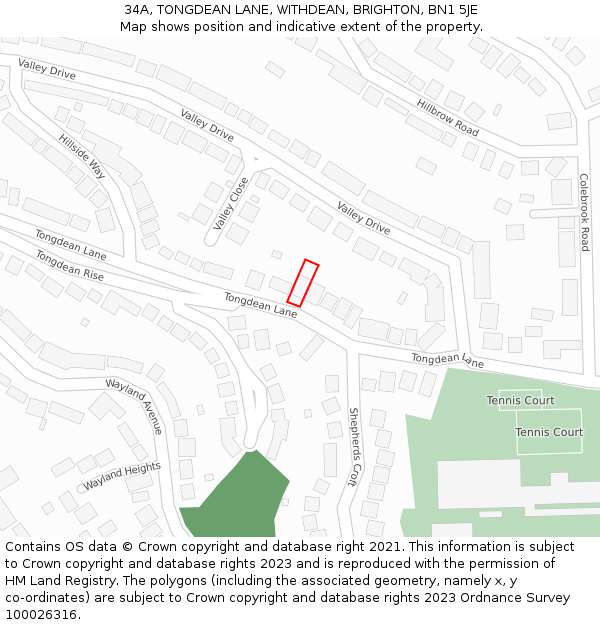 34A, TONGDEAN LANE, WITHDEAN, BRIGHTON, BN1 5JE: Location map and indicative extent of plot