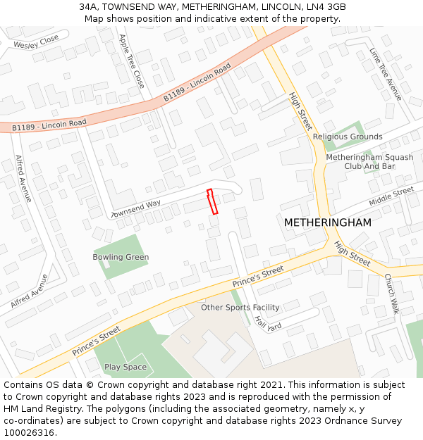 34A, TOWNSEND WAY, METHERINGHAM, LINCOLN, LN4 3GB: Location map and indicative extent of plot