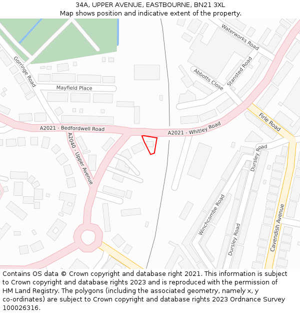 34A, UPPER AVENUE, EASTBOURNE, BN21 3XL: Location map and indicative extent of plot