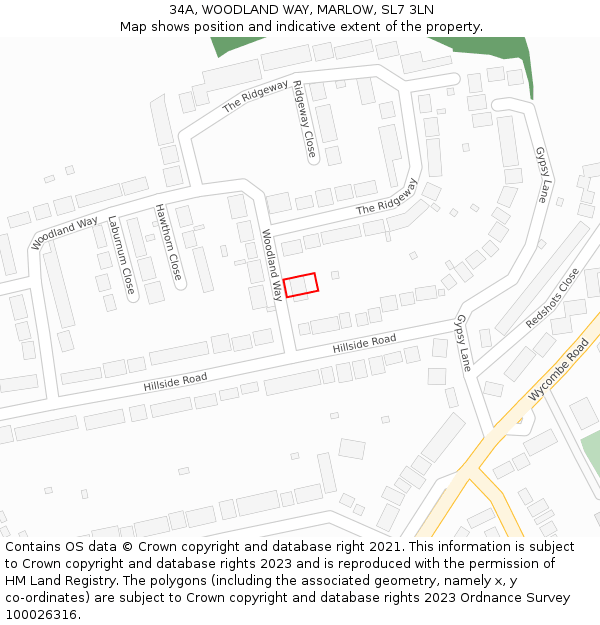 34A, WOODLAND WAY, MARLOW, SL7 3LN: Location map and indicative extent of plot