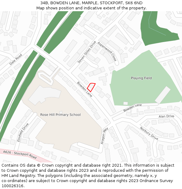 34B, BOWDEN LANE, MARPLE, STOCKPORT, SK6 6ND: Location map and indicative extent of plot