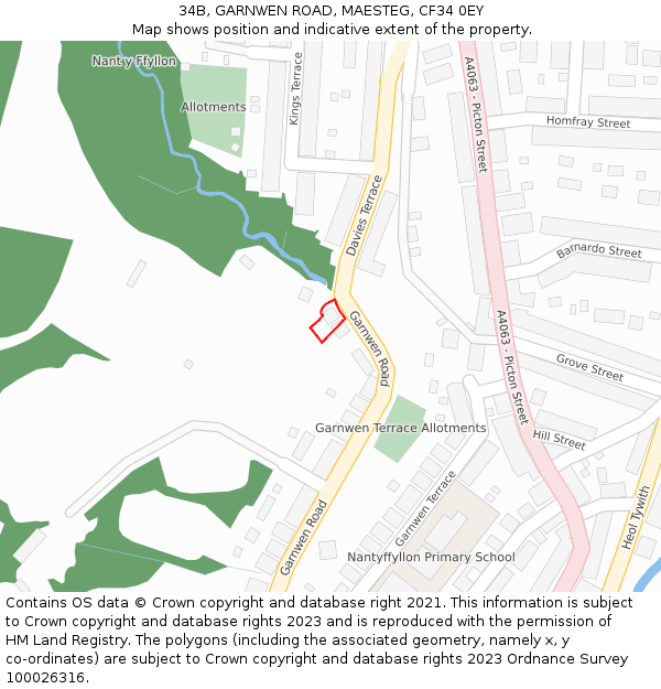 34B, GARNWEN ROAD, MAESTEG, CF34 0EY: Location map and indicative extent of plot