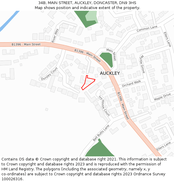 34B, MAIN STREET, AUCKLEY, DONCASTER, DN9 3HS: Location map and indicative extent of plot