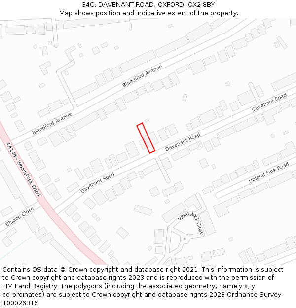 34C, DAVENANT ROAD, OXFORD, OX2 8BY: Location map and indicative extent of plot