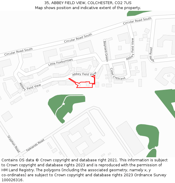 35, ABBEY FIELD VIEW, COLCHESTER, CO2 7US: Location map and indicative extent of plot