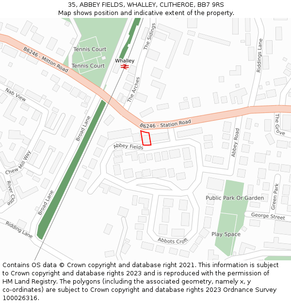 35, ABBEY FIELDS, WHALLEY, CLITHEROE, BB7 9RS: Location map and indicative extent of plot