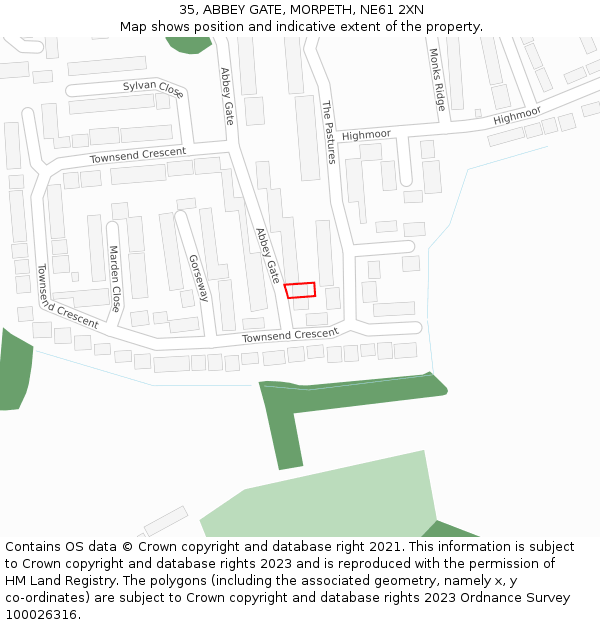 35, ABBEY GATE, MORPETH, NE61 2XN: Location map and indicative extent of plot