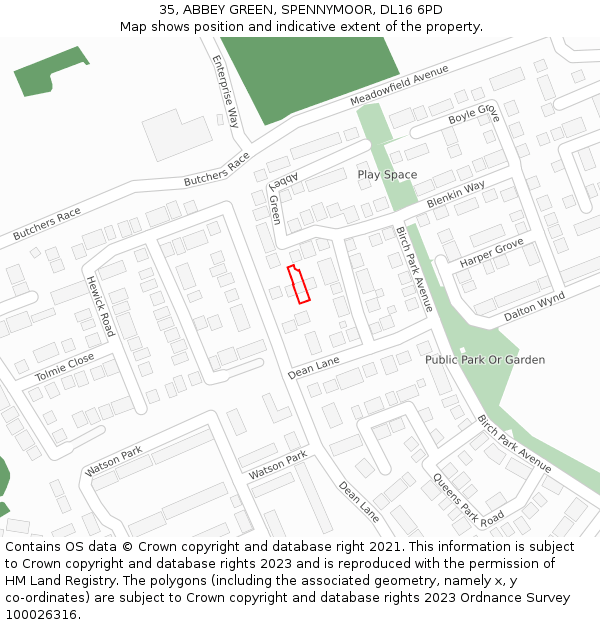 35, ABBEY GREEN, SPENNYMOOR, DL16 6PD: Location map and indicative extent of plot