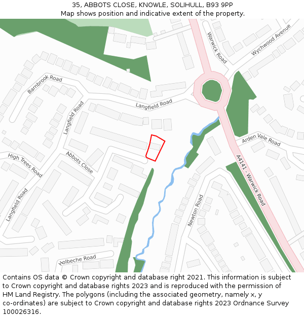 35, ABBOTS CLOSE, KNOWLE, SOLIHULL, B93 9PP: Location map and indicative extent of plot