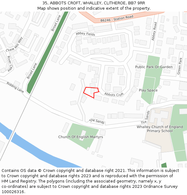 35, ABBOTS CROFT, WHALLEY, CLITHEROE, BB7 9RR: Location map and indicative extent of plot