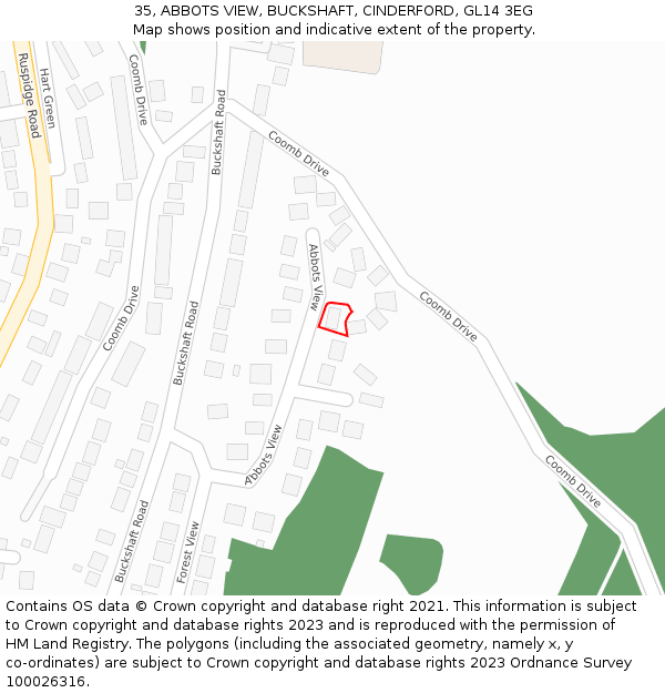 35, ABBOTS VIEW, BUCKSHAFT, CINDERFORD, GL14 3EG: Location map and indicative extent of plot