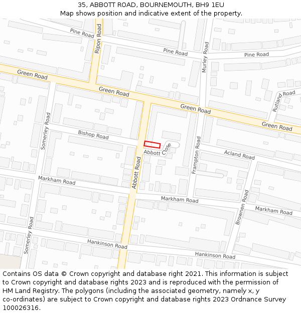 35, ABBOTT ROAD, BOURNEMOUTH, BH9 1EU: Location map and indicative extent of plot