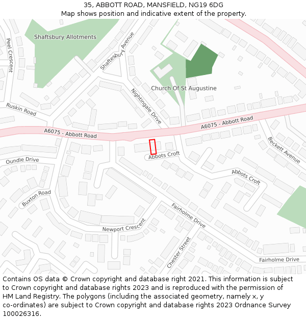 35, ABBOTT ROAD, MANSFIELD, NG19 6DG: Location map and indicative extent of plot