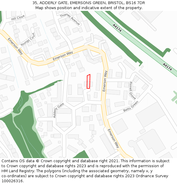 35, ADDERLY GATE, EMERSONS GREEN, BRISTOL, BS16 7DR: Location map and indicative extent of plot