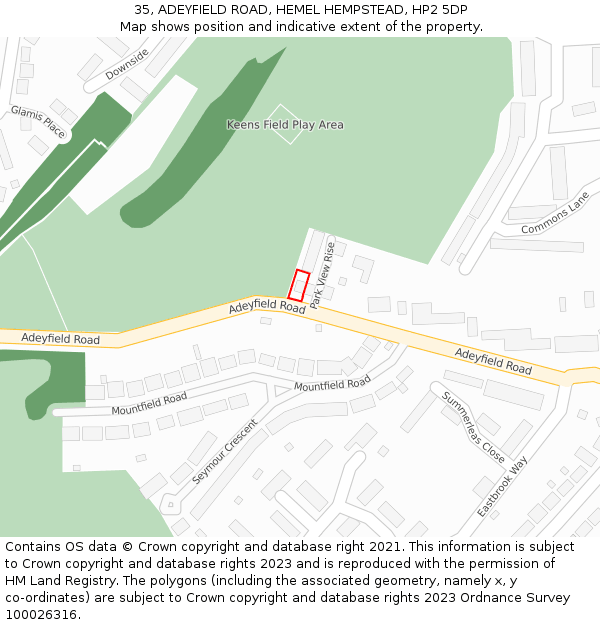 35, ADEYFIELD ROAD, HEMEL HEMPSTEAD, HP2 5DP: Location map and indicative extent of plot