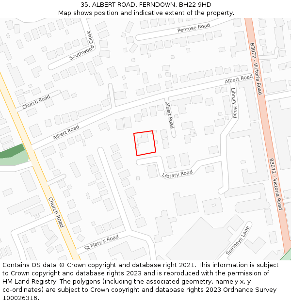 35, ALBERT ROAD, FERNDOWN, BH22 9HD: Location map and indicative extent of plot