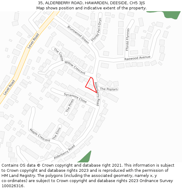 35, ALDERBERRY ROAD, HAWARDEN, DEESIDE, CH5 3JS: Location map and indicative extent of plot