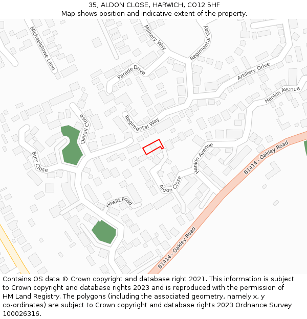 35, ALDON CLOSE, HARWICH, CO12 5HF: Location map and indicative extent of plot